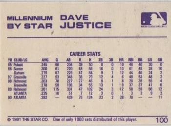 1991 Star Millennium #100 Dave Justice Back