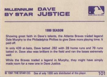 1991 Star Millennium #101 Dave Justice Back