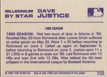 1991 Star Millennium #102 Dave Justice Back