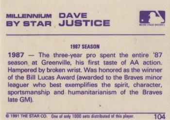 1991 Star Millennium #104 Dave Justice Back