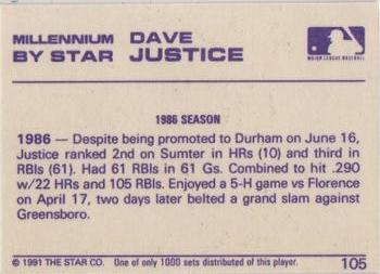 1991 Star Millennium #105 Dave Justice Back
