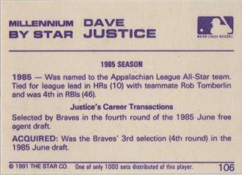 1991 Star Millennium #106 Dave Justice Back