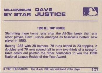 1991 Star Millennium #107 Dave Justice Back