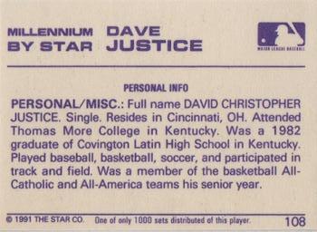1991 Star Millennium #108 Dave Justice Back