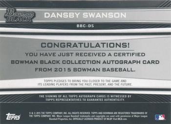 2015 Bowman Draft - Bowman Black Autographs #BBC-DS Dansby Swanson Back