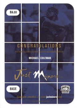 2001 Just Stuff Autographs #BA.08 Michael Coleman Back