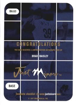 2001 Just Stuff Autographs #BA.63 Brad Baisley Back