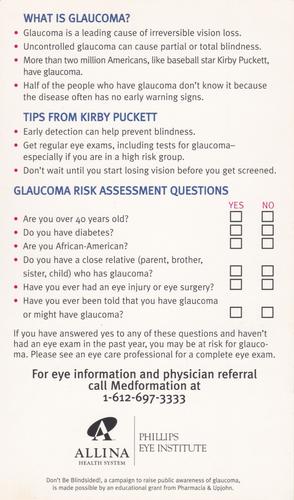 1997 Pharmacia & Upjohn Glaucoma Kirby Puckett #NNO Kirby Puckett Back
