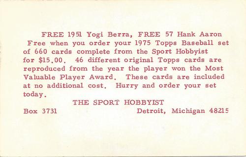 1975 Sport Hobbyist #SH101 Mel Ott Back