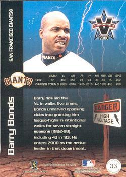2000 Pacific Vanguard - High Voltage Red #33 Barry Bonds  Back