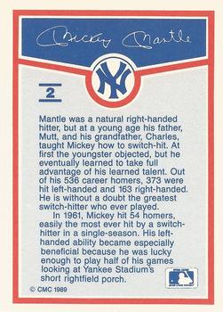 1989 CMC Mickey Mantle Baseball Card Kit #2 Mickey Mantle Back