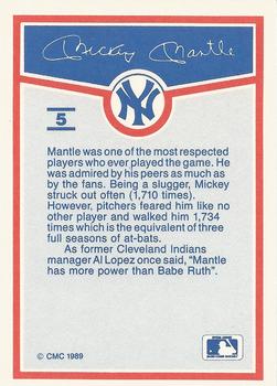 1989 CMC Mickey Mantle Baseball Card Kit #5 Mickey Mantle Back