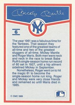 1989 CMC Mickey Mantle Baseball Card Kit #6 Mickey Mantle / Roger Maris Back