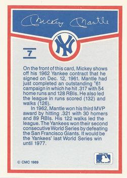 1989 CMC Mickey Mantle Baseball Card Kit #7 Mickey Mantle Back