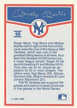 1989 CMC Mickey Mantle Baseball Card Kit #10 Mickey Mantle / Yogi Berra / Roger Maris Back