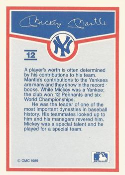 1989 CMC Mickey Mantle Baseball Card Kit #12 Mickey Mantle Back