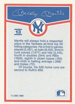 1989 CMC Mickey Mantle Baseball Card Kit #13 Mickey Mantle Back