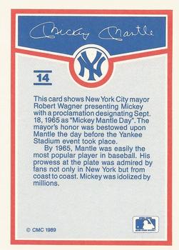 1989 CMC Mickey Mantle Baseball Card Kit #14 Mickey Mantle / Mayor Robert Wagner Back