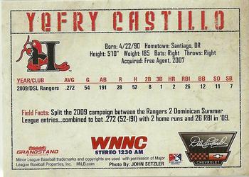 2010 Grandstand Hickory Crawdads #NNO Yefry Castillo Back