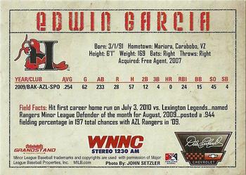 2010 Grandstand Hickory Crawdads #NNO Edwin Garcia Back