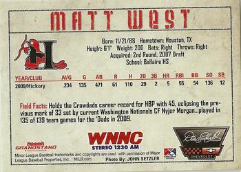 2010 Grandstand Hickory Crawdads #NNO Matt West Back