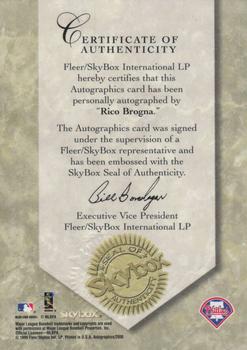2000 SkyBox - Autographics Purple Foil #NNO Rico Brogna Back