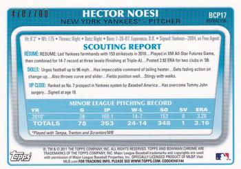 2011 Bowman - Chrome Prospects Purple Refractors #BCP17 Hector Noesi Back