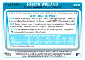 2011 Bowman - Chrome Prospects Purple Refractors #BCP33 Joseph Wieland Back