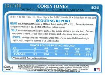 2011 Bowman - Chrome Prospects Purple Refractors #BCP43 Corey Jones Back