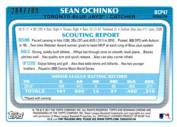 2011 Bowman - Chrome Prospects Purple Refractors #BCP47 Sean Ochinko Back