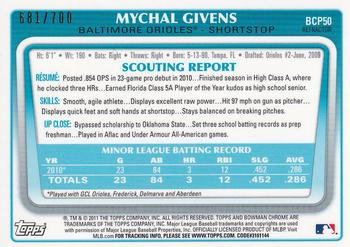2011 Bowman - Chrome Prospects Purple Refractors #BCP50 Mychal Givens Back