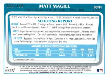 2011 Bowman - Chrome Prospects Purple Refractors #BCP61 Matt Magill Back