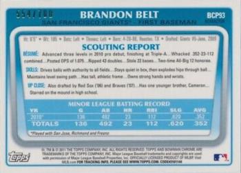 2011 Bowman - Chrome Prospects Purple Refractors #BCP93 Brandon Belt Back