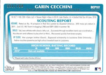 2011 Bowman - Chrome Prospects Purple Refractors #BCP107 Garin Cecchini Back
