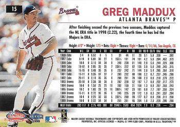 1999 Fleer Tradition White Rose Collectibles Diecast Cards #15 Greg Maddux Back