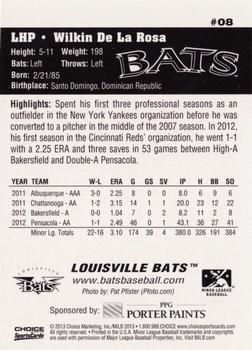 2013 Choice Louisville Bats #8 Wilkin De La Rosa Back