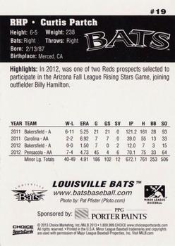 2013 Choice Louisville Bats #19 Curtis Partch Back