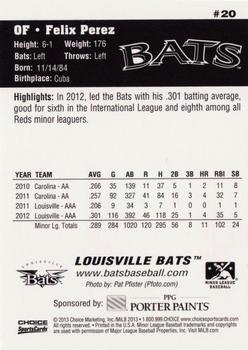 2013 Choice Louisville Bats #20 Felix Perez Back
