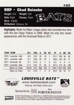 2013 Choice Louisville Bats #23 Chad Reineke Back