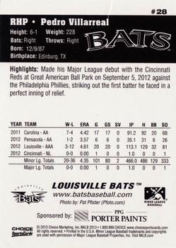 2013 Choice Louisville Bats #28 Pedro Villarreal Back