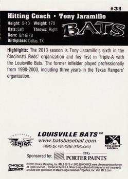 2013 Choice Louisville Bats #31 Tony Jaramillo Back