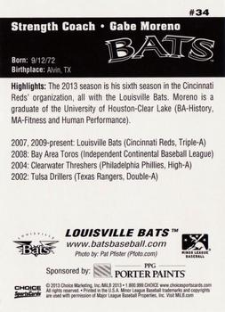 2013 Choice Louisville Bats #34 Gabe Moreno Back