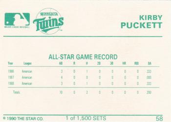 1990 Star Gold #58 Kirby Puckett Back
