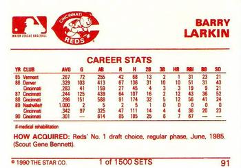 1990 Star Gold #91 Barry Larkin Back