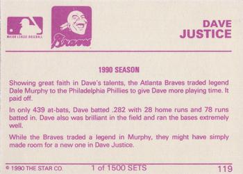 1990 Star Gold #119 Dave Justice Back