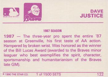 1990 Star Gold #122 Dave Justice Back
