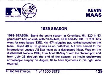 1990 Star Gold #129 Kevin Maas Back