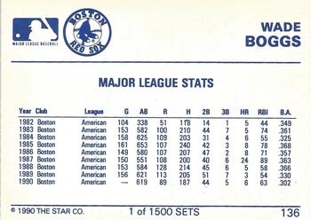 1990 Star Gold #136 Wade Boggs Back
