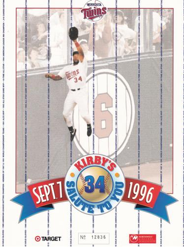 1996 Minnesota Twins Kirby Puckett Salute To You #NNO Kirby Puckett Front