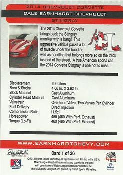 2013 Brandt Hickory Crawdads #1 2014 Dale Earnhardt Chevrolet Corvette Stingray Back